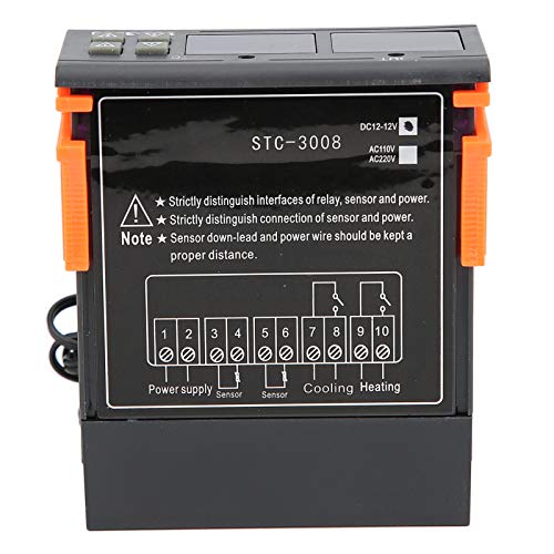 STC-3008 Dual Display Dual NTC Probe Sensor Digital Temperature Thermostat Controller (12V)