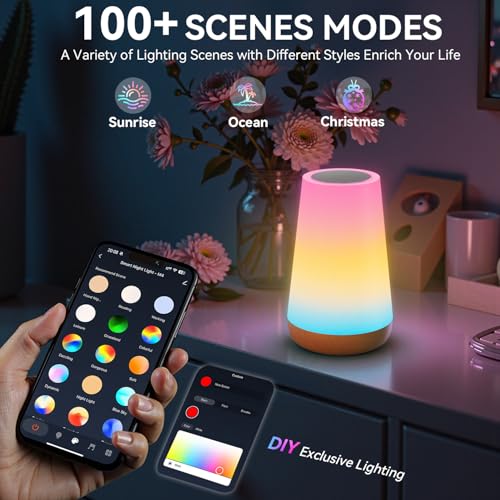 Image of Auxmir Smart Night Light, Dimmable Nursery Table Lamp for Baby Work with App /Voice Control, LED Lamp with Music Sync and 100+ Scene Modes, Bedside Timer Lamp for Bedroom Living Room Sleep Aid(Corded)