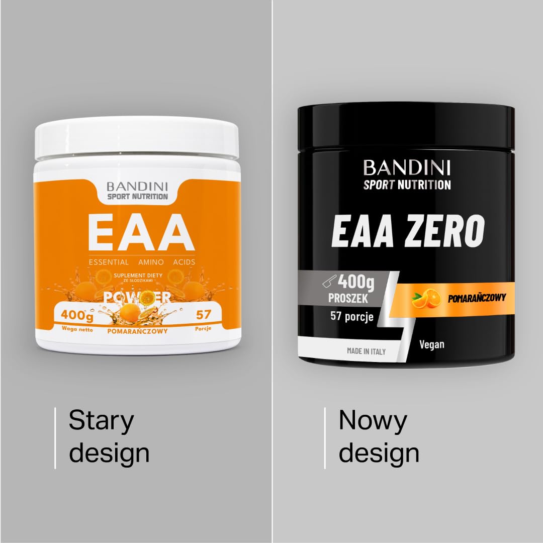 Bandini® EAA Essential Amino Acids w Proszku – 400 g Napój o smaku pomarańczowym, zawierający 9 niezbędnych aminokwasów w optymalnej proporcji. Bezcukrowy suplement wegański.