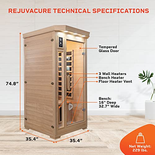 LifePro 1 Person Far Infrared Sauna for Home - Home Sauna, Tempered Glass Door, Oxygen Ionizer, & 7 Chromotherapy Lights for Indoor Sauna - Canadian Hemlock Wood Dry Sauna with Bluetooth Sound System - Image 6