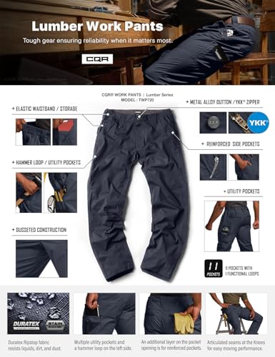 Image of CQR Men's Quick Dry Work Pants, Water Resistant Outdoor Tactical Pants, Lightweight Stretch Cargo Hiking Pants