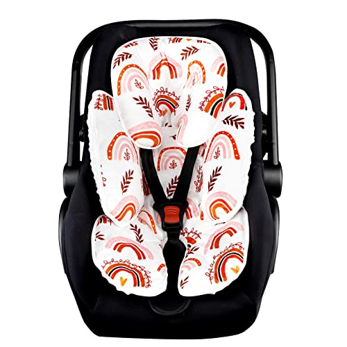 Image of Pea Pod Baby Car Seat Head Support for Newborn, 2 in 1 Infant Car Seat Head Support for Boys Girls Extra Soft Breathable Baby Car Seat Cushion Insert for Strollers, Swings, and Bouncers, Boho Rainbow