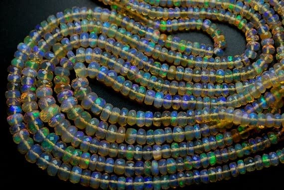LKBEADS 35 cm długi pełny sznurek, naturalne etiopskie opal fasetowane oponki, dodatkowy rozmiar 7-4 mm