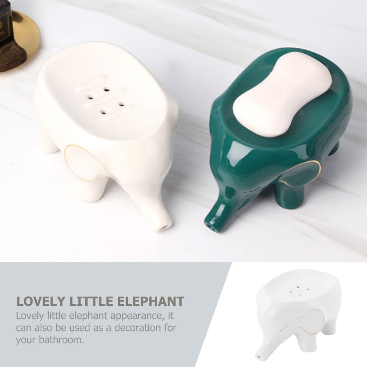 Ceramic Soap Box Little Elephant with Drain Hole for Bathroom Use image 3