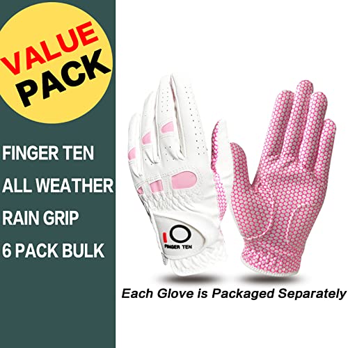 Finger Ten Women’s Golf Gloves Ladies Left Hand Right Value 6 Pack, All Weather Extra Grip Lh Rh, Size Fit Small Medium Large Xl (X-Large, Left) #TOP15