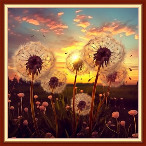 Image of Disxvivy Cross Stitch Stamped Full Embroidery Kits DIY 11CT Cotton Thread Printed DIY Needlepoint Kits Craft Needlework Set Cross-Stitch Stamped Sets-Beautiful Dandelion 18x18 inch
