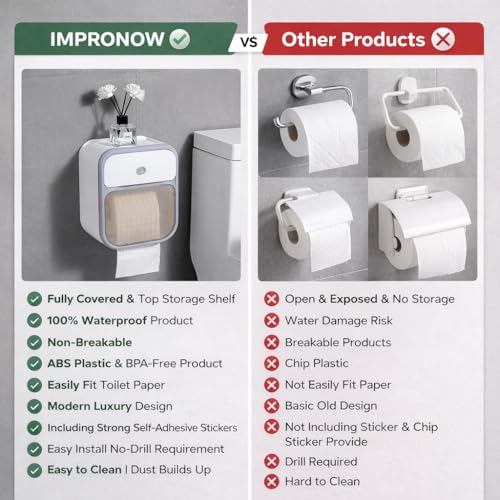 Image of Self-Adhesive Toilet Paper Holder with Phone Stand - Wall Mounted Tissue Roll Dispenser Tray for Bathroom | Space-Saving & Stylish Accessory