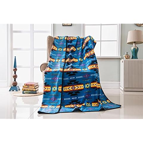 Nu Trendz Southwest Design (Navajo Print) Comfy Fleece Throw Blanket (Turquoise) Cover