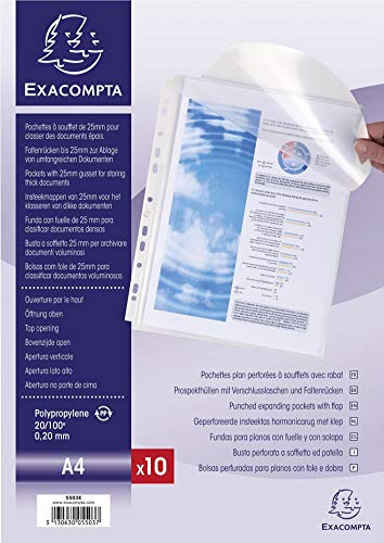 Exacompta - Funda para folletos con lengüeta (DIN A4, polipropileno, 10 unidades)