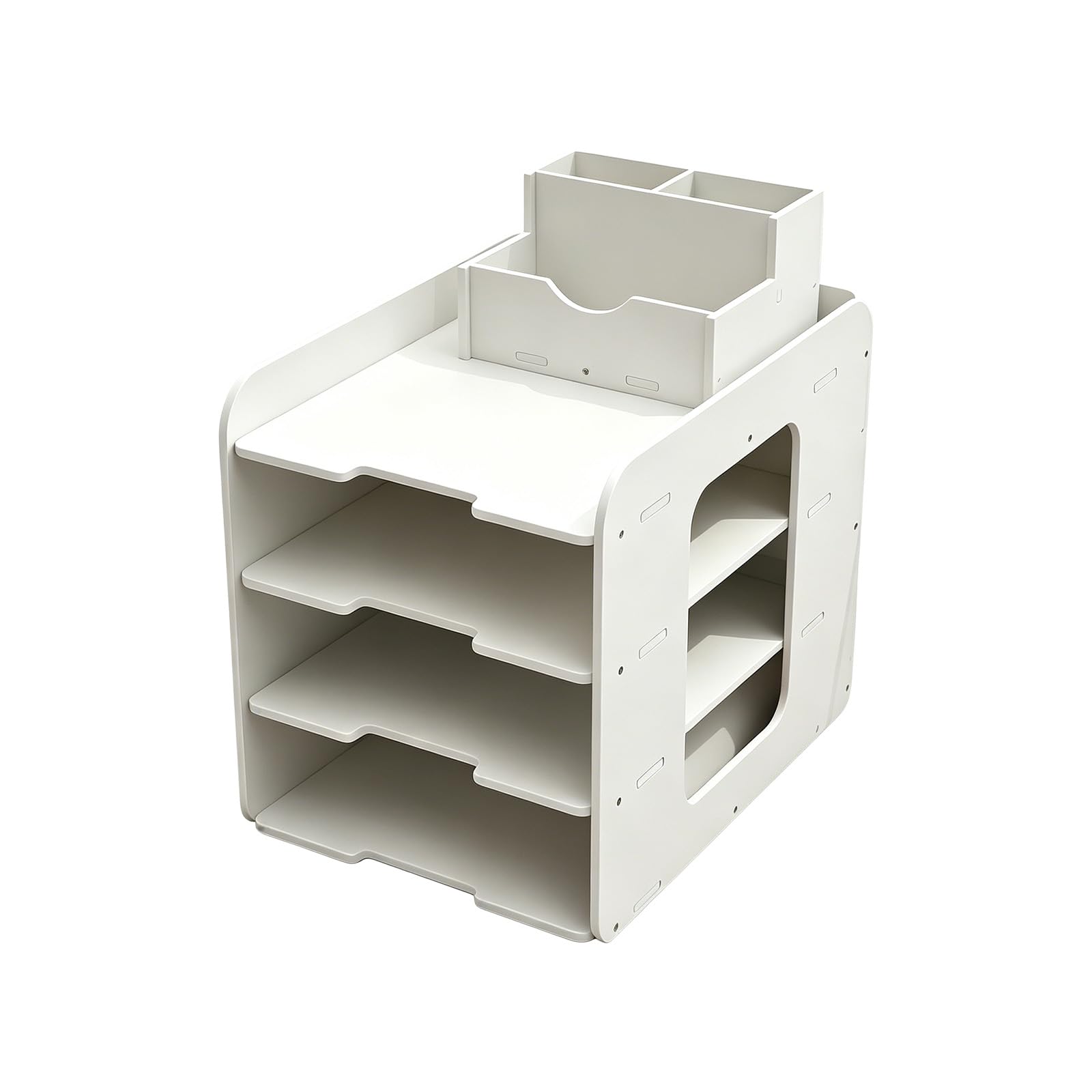 Qusinfc Multifunctional Desktop Document Organiser Multi-tiered PVC File Storage Rack with Pen Cup for School Offices Home Permanent PVC File Stand