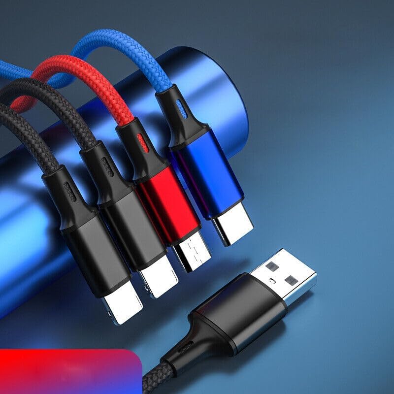 Multi-Color Nylon Braided 4-in-1 USB Charging Cable, 4ft