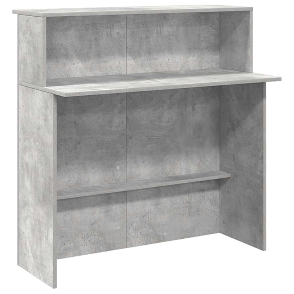 Banco reception, grigio cemento, 200 cm, con bancone integrato e armadietto in legno, ricezione ufficio con spazio di archiviazione e banconi per applicazioni versatili