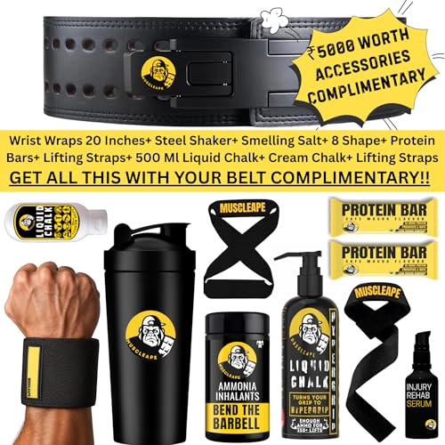 Image of Muscleape 10mm Lever Belt. 4 inch Wide Genuine Leather. Quick-Release Steel Alloy Lever. Adjustable Powerlifting Belt With Lifetime Brand Warranty. Hard Leather For Professional Athletes. (S)