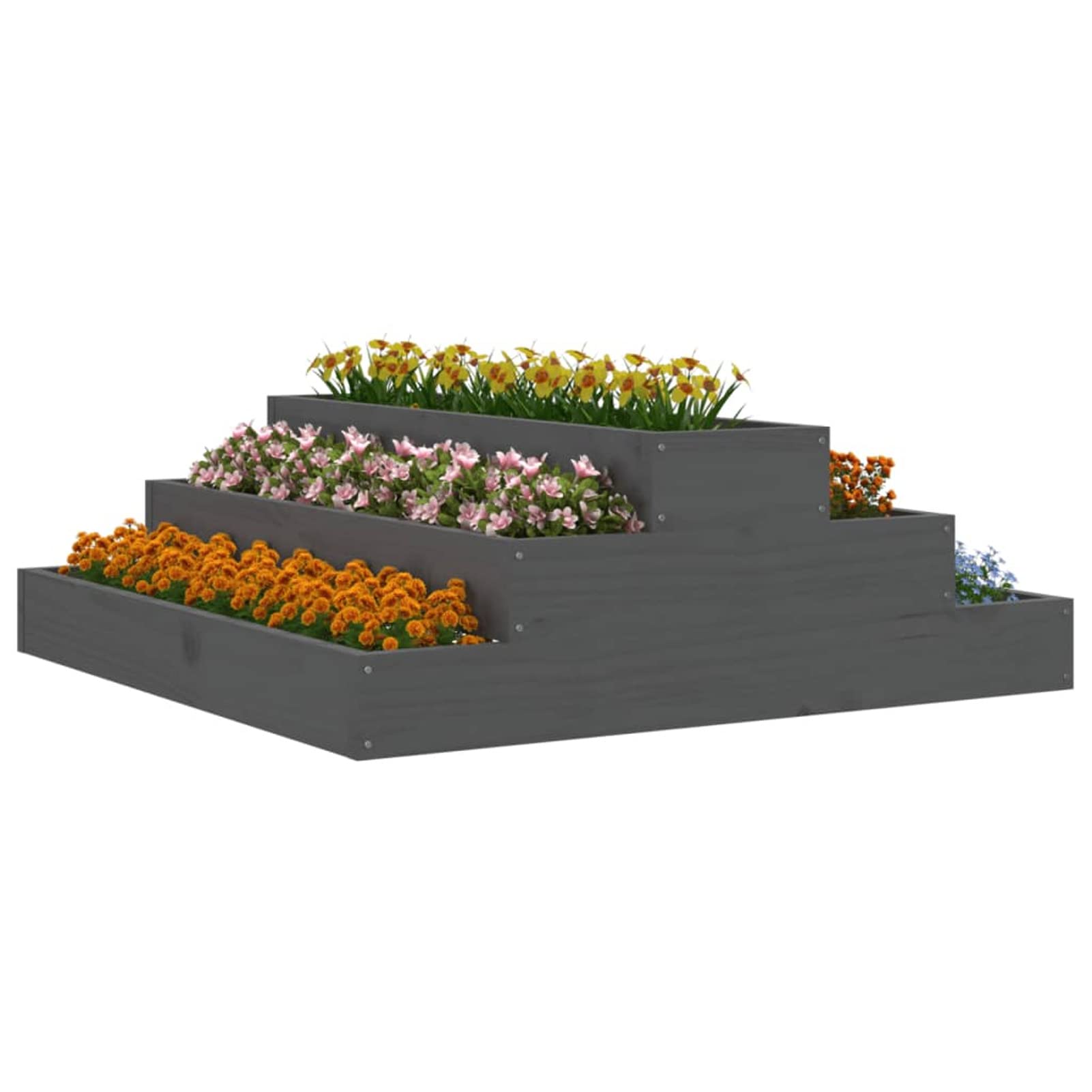 Festnight Jardiniere Bois Potager Exterieur Carré à Plantes en Bois Jardinière à 3 Etages en Bois,pour Balcon Serre Terrasse Cour, Bois Massif de pin-Gris pine-80 x 80 x 27 cm