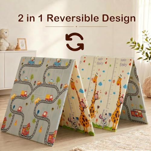 Image of StarAndDaisy Baby Floor Play Mat for Babies, Infants & Toddlers, Double-Sided Waterproof Play Mat, Reversible & Foldable Design (Giraffe, 6 * 5)