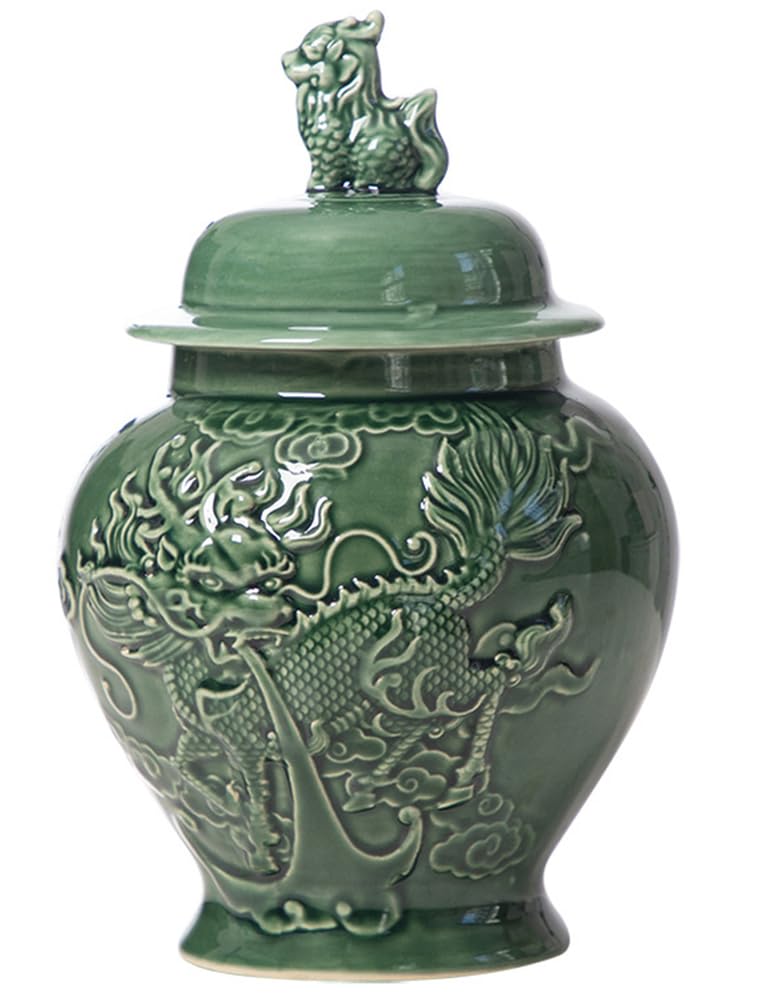 NHDVDVAV Green Ginger Jar With Lid,Chinoiserie Decor Small Ceramic Jars,Flower Vase Home for Home Room Office Centerpieces Kitchen Dining Ornament