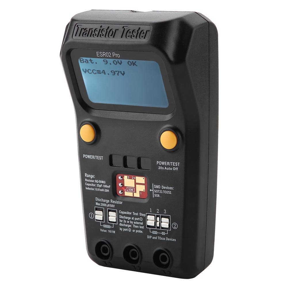 Tester Transistor Digitale BSIDE ESR02 Pro, Misuratore Induttanza Componenti SMD 0Ω-50Ω Senza Batteria 25pF-100mF 0,01mH-20H