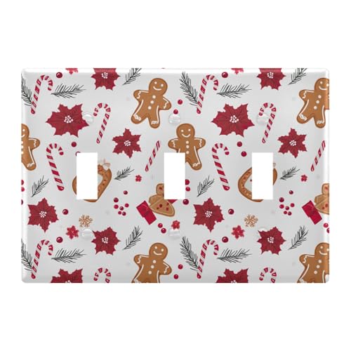 Light Switch Cover Christmas Gingerbread Man Cookies Wall Plates for Electrical Outlets 3 Gang 202b7092