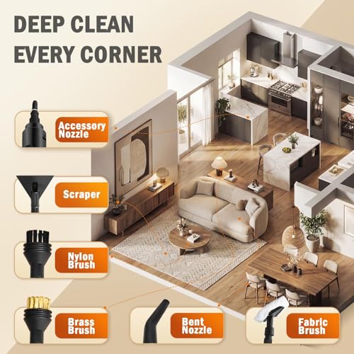 Image of 15 Accessories Steam Cleaner for Home,1.69QT Tank Handheld Steamer for Cleaning, Potable Pressurized Steam Cleaner for Grout, Car Detailing, Tile, Floor, Cloth