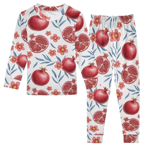 Pajama Sets Long Sleeve Pomegranate Floral Pattern Soft Comfy Sleepwear 2 Piece PJS 3-8T