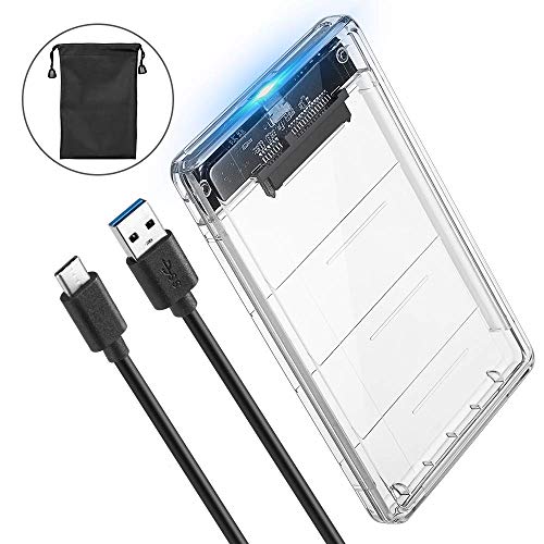 POSUGEAR Case Esterno per Disco Rigido 2.5', USB C 3.1 Gen 2(6Gbps) con UASP, Enclosure Hard Disk Caso per 2.5 '' HDD SSD SATA I/II/III 7mm e 9,5mm, Tool Free, Trasparente
