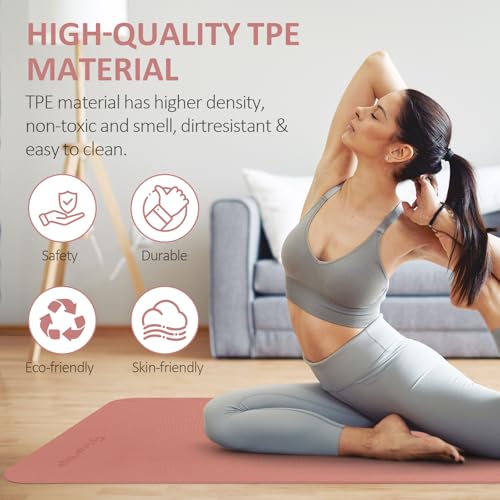 Gruper Yoga Mat Non Slip, 72"L x 24"W x 0.24"/0.32"TH, Anti-Tear Exercise Mat with Carrying Strap and Bag, Pro TPE Yoga Mats for Women, Workout Mats for Home, Pilates and Floor Exercises - Image 6