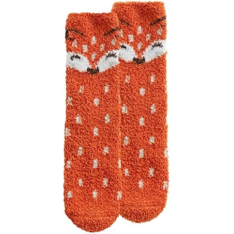 Metzuyan Ladies Womens Cosy Fluffy Winter Bed Socks Animal Printed Socks with Non Slip Grips Size UK 4-8 Fox Cover