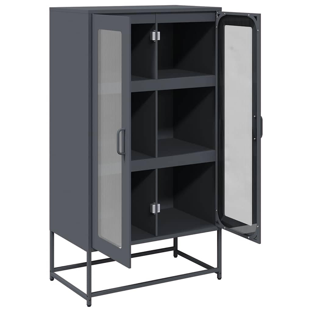 Antracytowa szafka Highboard, 68 x 39 x 123 cm, stal walcowana na zimno, z 6 półkami i 2 drzwiami, idealna do sypialni, salonu, biura, wszechstronne miejsce do przechowywania