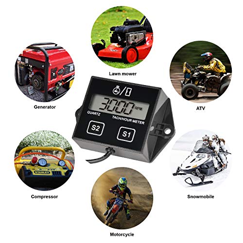 HonorMeet Digitaler induktiver Betriebsstundenzähler, Erinnerung an Wartungsintervalle, austauschbare Batterie für Gartentraktor, Generator, Benzin, Kompressor, Motorrad, ATV, Schneefräse