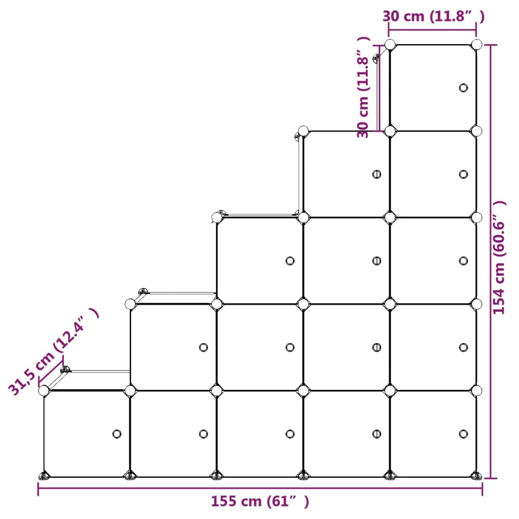 vidaXL Kinderschrank Modular mit 15 Würfeln, Regalsystem mit viel Stauraum, Würfelregal mit Stahlrahmen, Kinderregal Regal Aufbewahrungsschrank, Weiß PP