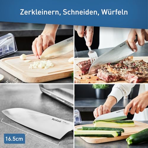 Foto von Tefal K25790 Eversharp Santokumesser + Messerschärfer integriertes Schleifsystem Allround-Küchenmesser, Schwarz, 16.5 cm