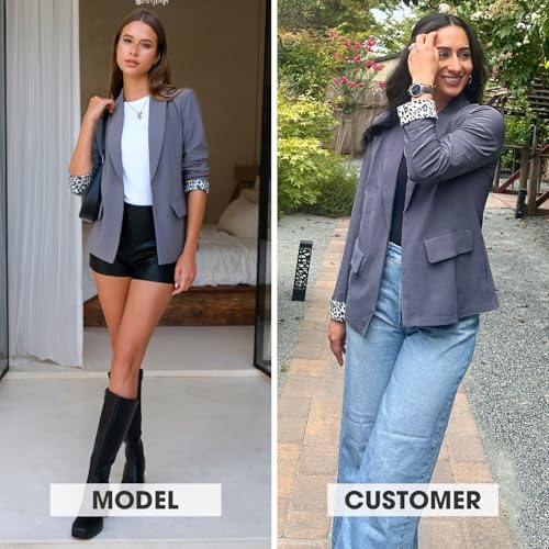 EXLURA Women Casual Long Sleeve Leopard Cuff Blazers Open Front Stretchy Knit Blazer Business Work Office Suit Jacket Pockets2