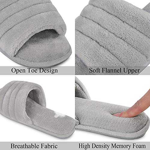DL Women's Memory Foam Open Toe Slide Slippers with Cozy Terry Lining, Slip on House Shoes Spa Mules Sandals with Indoor Outdoor Rubber Sole2