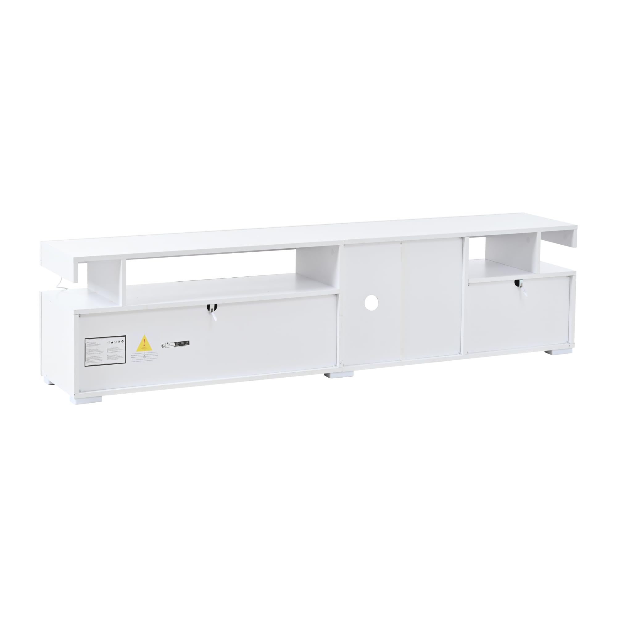 Mueble bajo Moderno LED para televisión, Soporte para TV, Tabla de TV, Equipado con estantes de Cristal Templado Ajustables, Armario de TV de 80 Pulgadas, Color Blanco, 180 cm