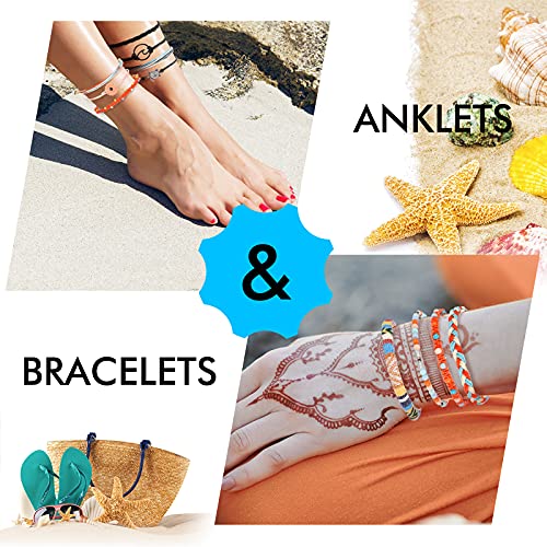 Henoyso 57 Pieces Surfer Strand Wave, Braided Stretch Friendship Woven Rope Bracelets Adjustable Waterproof Handmade Wax Wrap Anklet Sunflower Beach Bracelets For Girls Women (Summer Style) #TOP4