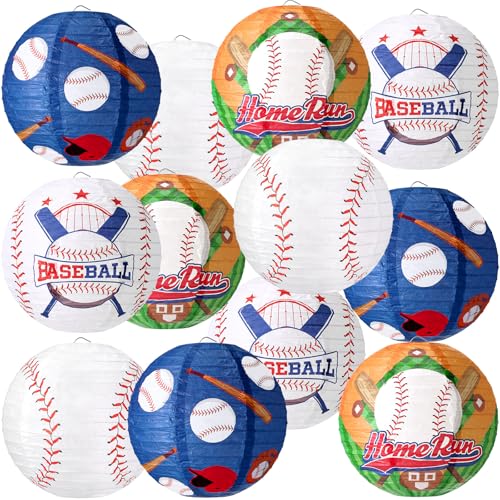 Image of VIHOSE 12 Pieces Baseball Paper Lanterns Sports Party Decorations Baseball Hanging Lanterns Round Paper Lamp for Sport Themed Birthday Party Bar Softball Game