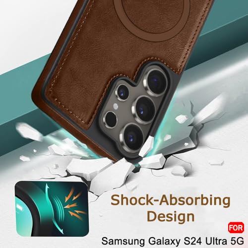 Image of TheGiftKart Genuine Leather Finish Back Cover Case for Samsung Galaxy S24 Ultra 5G | Raised Edges for Camera & Screen Protection | Shockproof Stunning Minimalist Design (MagSafe Compatible, Black)