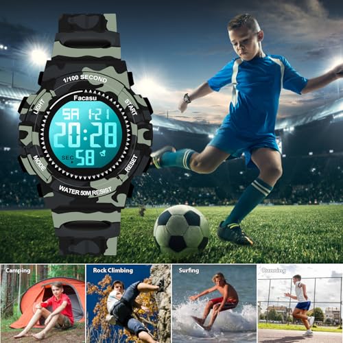 Image of Kids Watch Digital for Boys-Waterproof Kids Sports Watch with Light, Alarm&Snooze,Stopwatch Military Design Silicone Band Gift for Birthdays,Christmas Outdoor Activities(8+ Years)