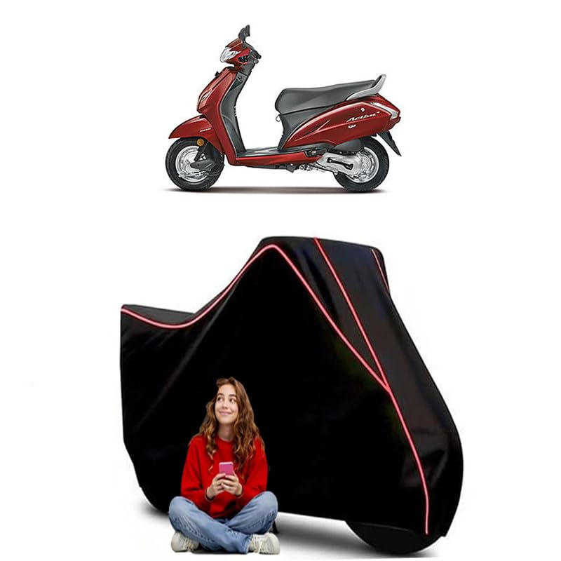Image of Activa 5G Scooty Bike Cover Water Resistant Outdoor Use Universal Fit Scooters Motorcycles Heavy Duty UV Protection Dust Rain Scratch Resistant Elastic Bottom Black Blue Piping