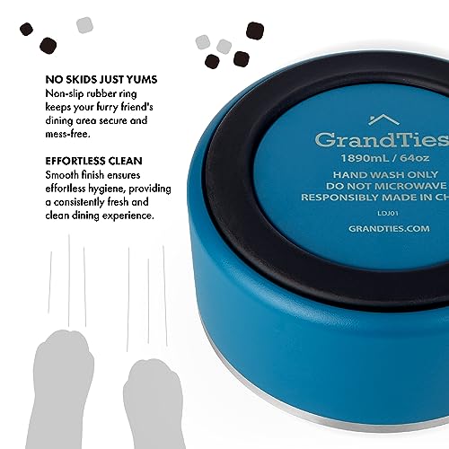 GrandTies Hundenapf aus Edelstahl, graviert, wiederverwendbar, BPA-frei, isoliert, für Katzen und Hunde, groß, robust, rutschfest, auslaufsicher, Wassernapf für den Außenbereich (1890mL, Kobaltblau)