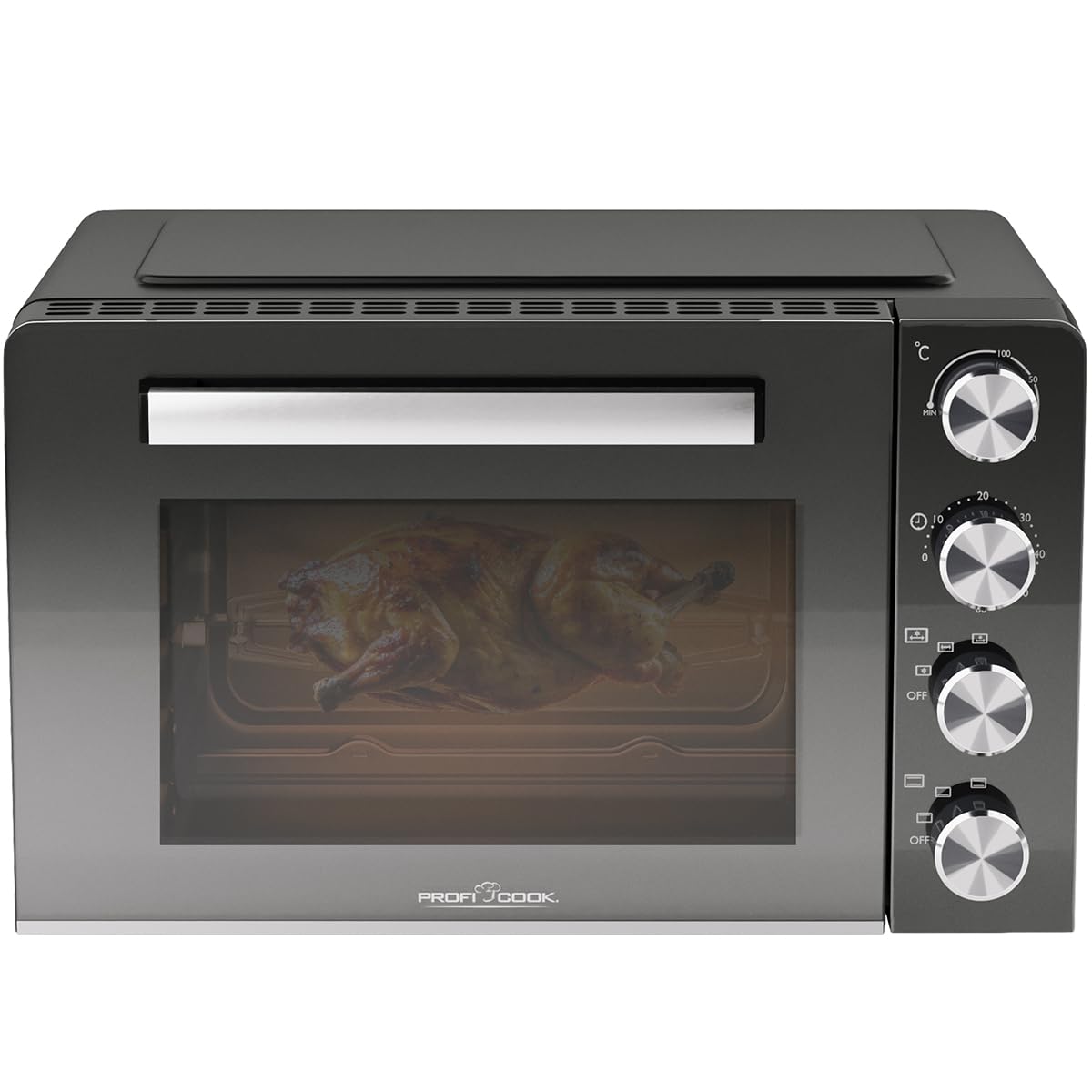 ProfiCook mini forno 30L | convezione + calore superiore/inferiore | mini forno con girarrosto e pietra per pizza | 100°C - 230°C | con convezione e timer | piccolo forno 1500W | PC MBG 1277
