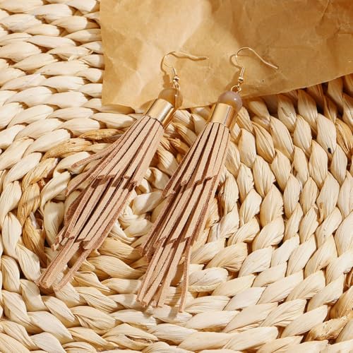 Coiris Boho Leather Layered Tassel Earrings for Women Lightweight Leather Fringe Dangle Earrings Handmade Bohemian Summer Beach Western Drop Earrings for Women4