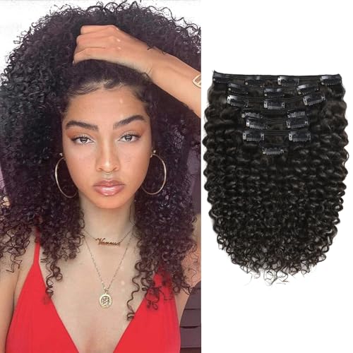 Anrosa Jerry Curly Clip in Human Hair Extensions 14 Inch