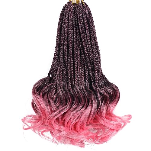 French Curl Braiding Hair TPink Kids Crochet Braids with Curly Ends 10 Inch Short Goddess Box Braids Crochet Hair for Women French Curls Braids Curly Braiding Hair Extensions(1B/Pink)