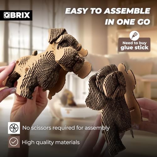 Image of QBRIX Another 3 Puppies 3D Puzzle for Adults, DIY Craft Kit for Home Decor, 3D Model Kit for Teens 14+, Creative and Original Gift for Craftlovers, Cardboard Model Building Kit
