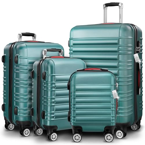 MONZANA® 4tlg Kofferset Schloss Organizer Kofferwaage Gurt Gel-Griffe Zwillingsrollen Standfüße...
