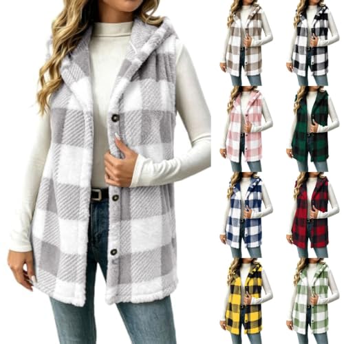 Fleece Vest Women Striped Plaid Button Down Flannel Fuzzy Oversized Vest - image 1