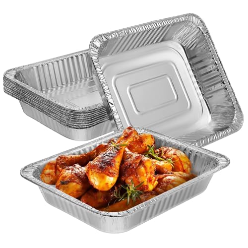 WEKAMOS 10 piezas Bandejas de Aluminio Desechables para Asar y Hornear Bandejas Profundas para Preparar y Calentar Alimentos Recipientes Multiusos para Cocinar y Almacenar