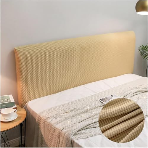 Image of HOMETHREADS Stretchable Lycra /Velvet Headboard Cover | Soft, Dust-Proof & Wrinkle-Resistant Bed Back Protector | Fits Leather, Wooden & Fabric Bedsides | for 5ft to 6.5ft Beds | (Beige, 150x65cm)