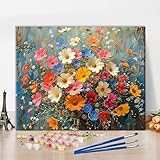 TISHIRON Blume Malen Nach Zahlen Erwachsene, bunte Blumen Malen-Nach-Zahlen, Malen Nach Zahlen Kits Auf Leinwand, DIY Handgemalt Ölgemälde Kit Mit Pinseln Ohne Rahmen Geschenk - 16 * 20 Zoll